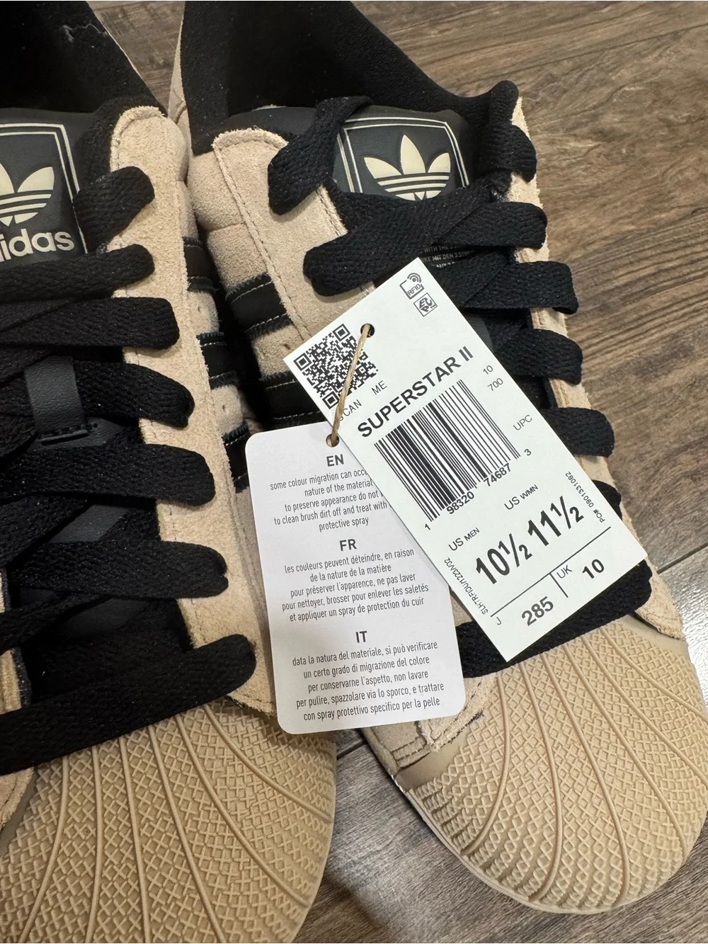 Adidas Superstar II JQ0913 Beige Black Suede Men’s 10.5 Women’s 11.5 NWT